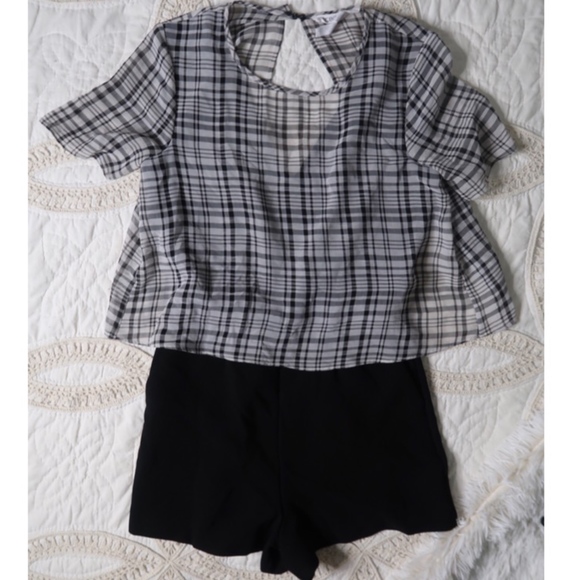 BCBG Black & Plaid Romper - Picture 1 of 2